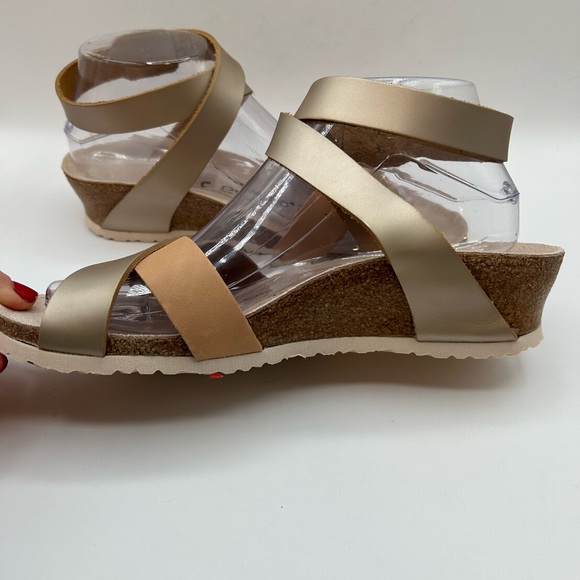 NEW Papillio by Birkenstock LOLA Leather Frosted Metallic Tan Gold  Sandal 39 - Picture 11 of 14